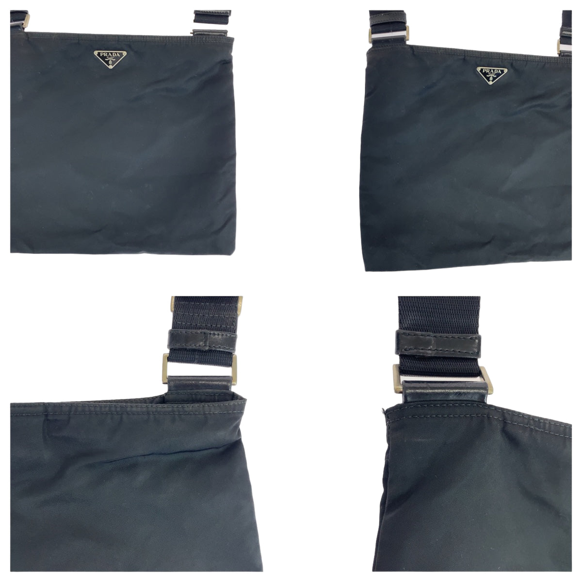 10600
PRADA プラダ テスート 三角ロゴプレート ブラック シルバー金具 ナイロン 斜め掛け ショルダーバッグ メッセンジャーバッグ  メンズ