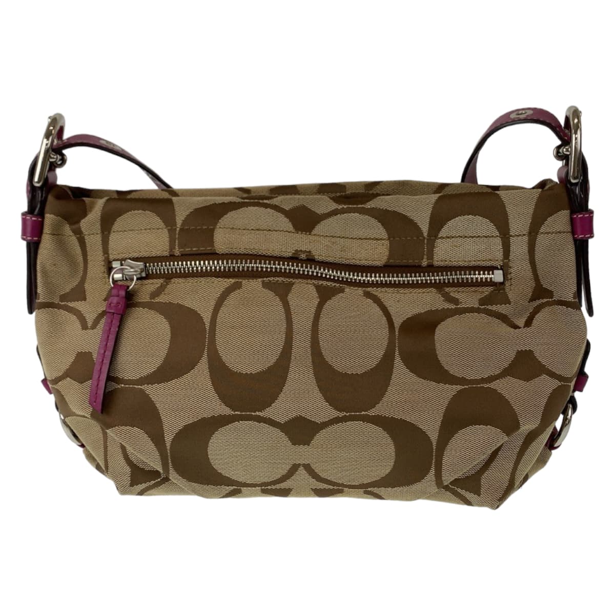 12532
COACH コーチ シグネチャー ベージュ パープル シルバー金具 キャンバス ショルダーバッグ メッセンジャーバッグ 斜め掛け可能  レディース AB5