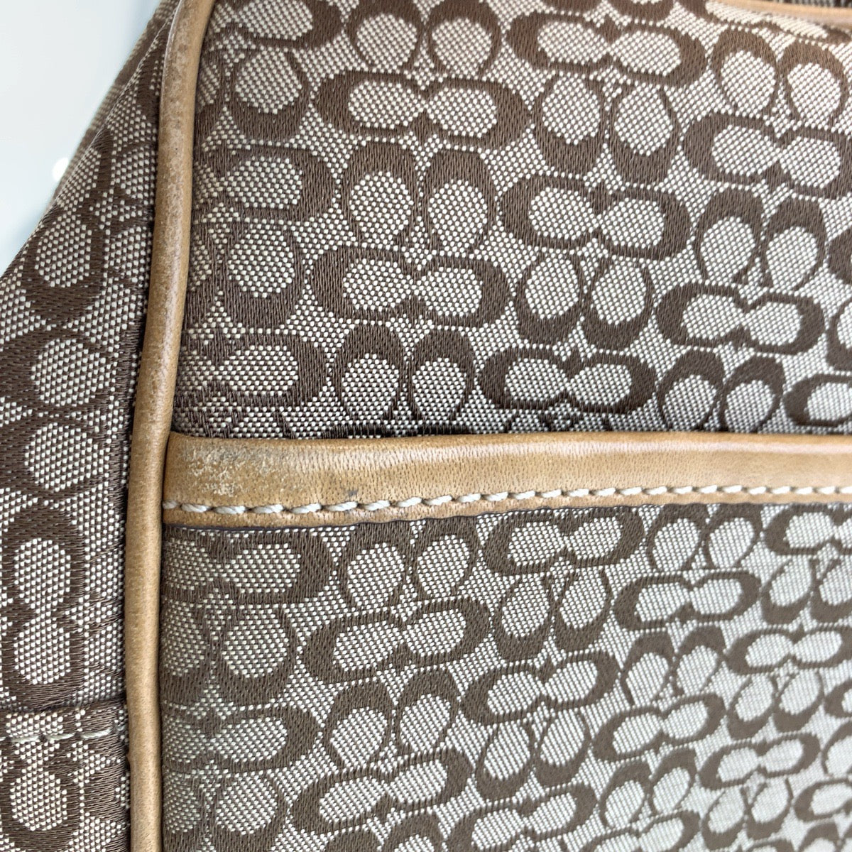 12531
 COACH Signature Brown Beige Silver Hardware Canvas/Leather Crossbody Shoulder Bag Pochette Women's