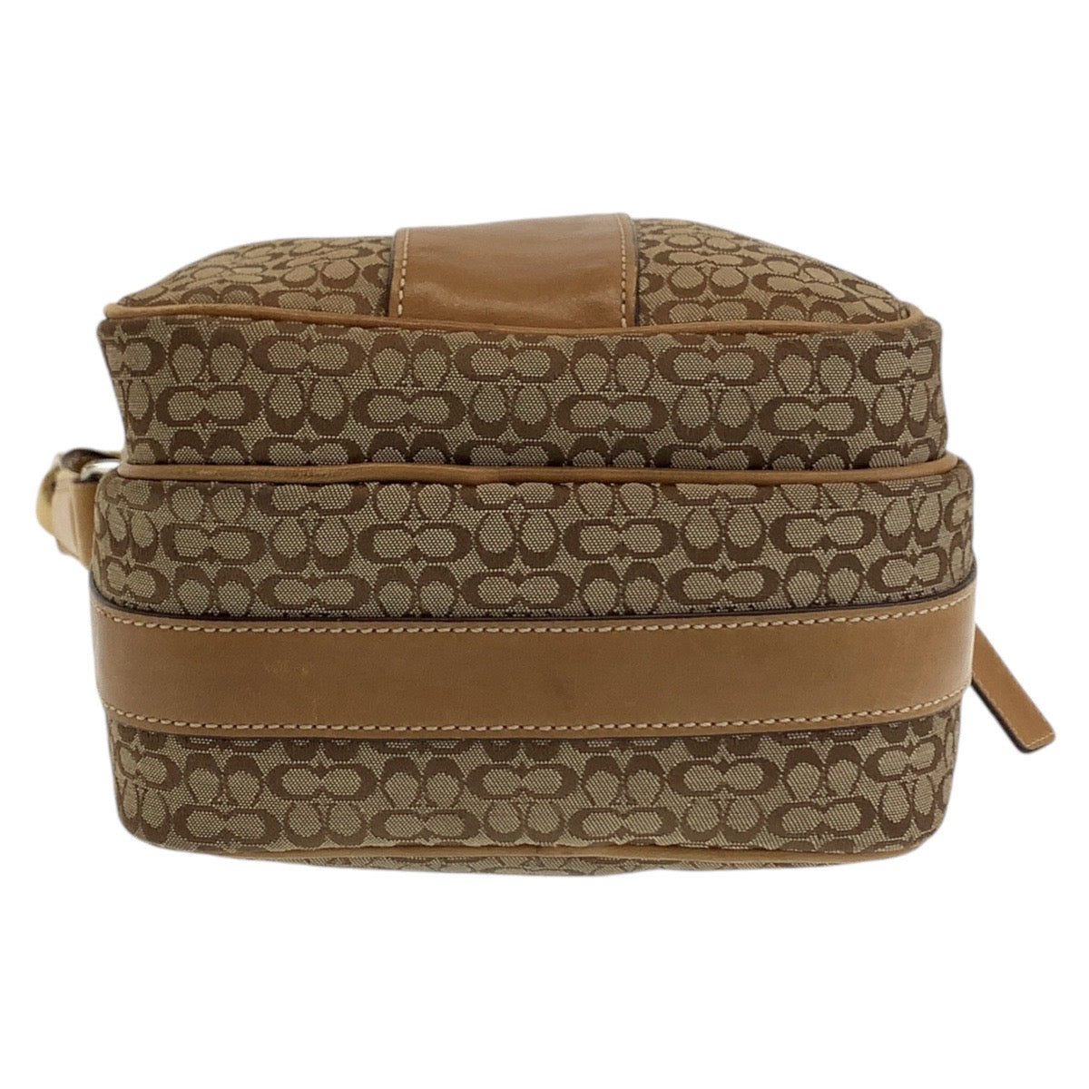 12531
 COACH Signature Brown Beige Silver Hardware Canvas/Leather Crossbody Shoulder Bag Pochette Women's