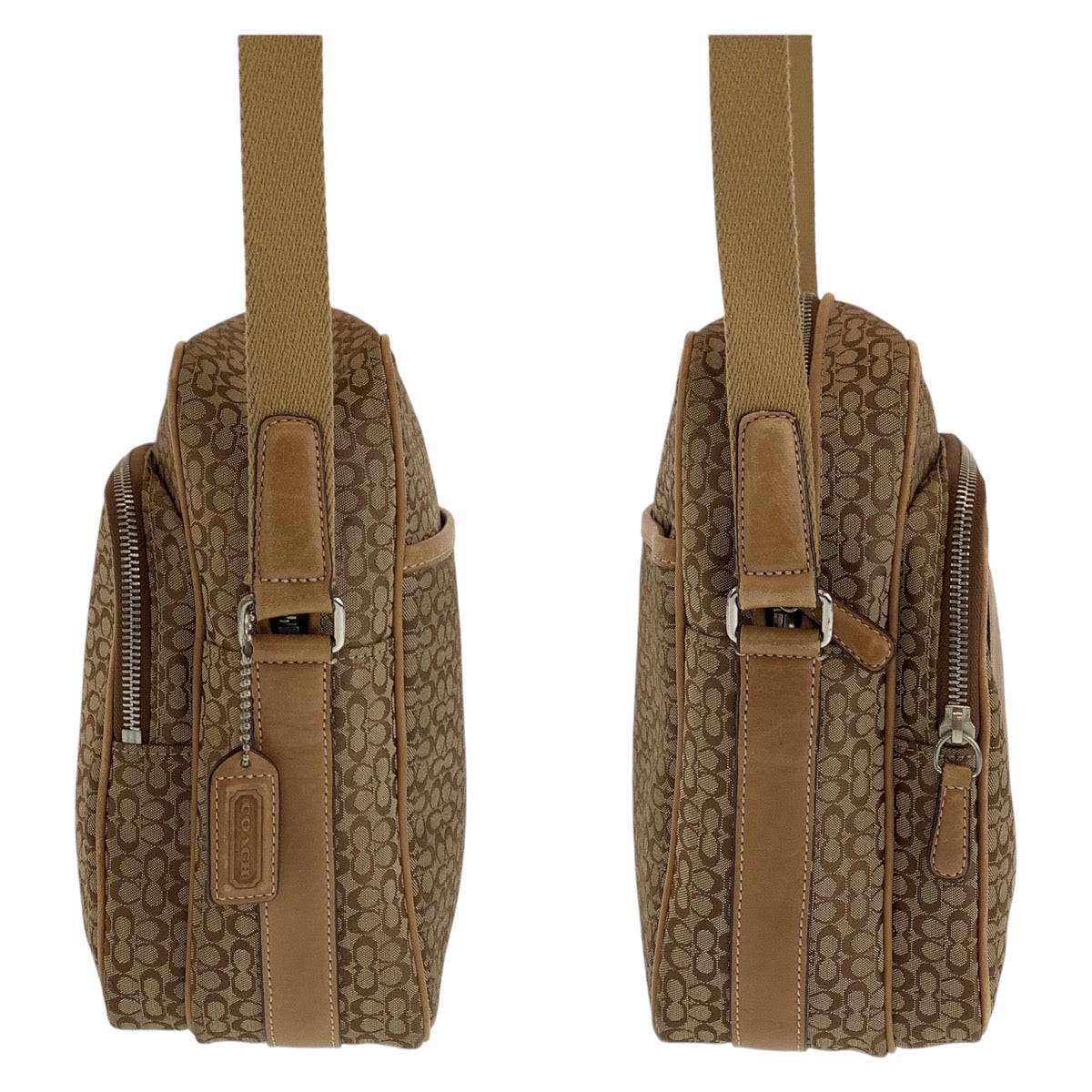 12531
 COACH Signature Brown Beige Silver Hardware Canvas/Leather Crossbody Shoulder Bag Pochette Women's