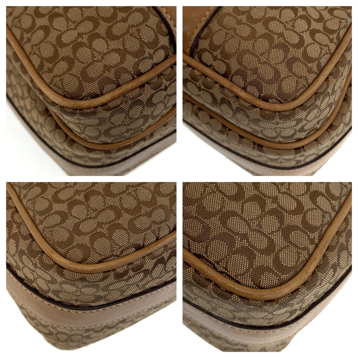 12531
 COACH Signature Brown Beige Silver Hardware Canvas/Leather Crossbody Shoulder Bag Pochette Women's