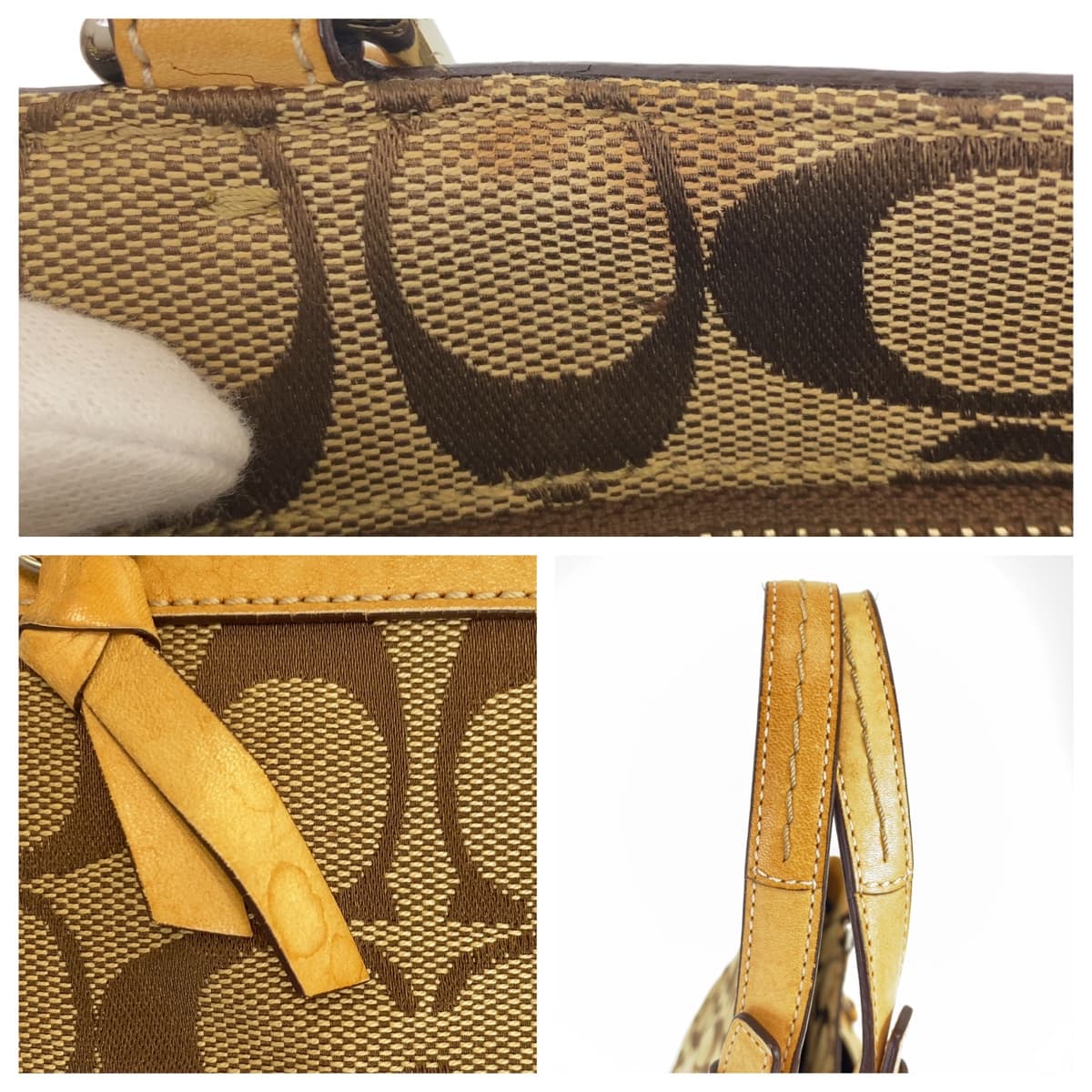 12530
COACH コーチ シグネチャー ベージュ ブラウン シルバー金具 キャンバス トートバッグハンドバッグ  レディース AB5