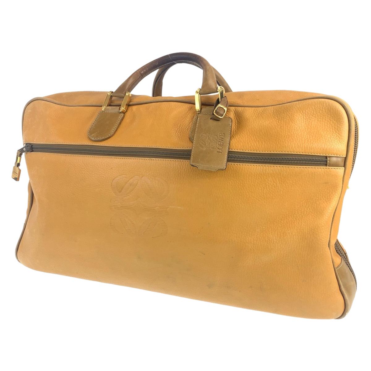 LOEWE ロエベ アナグラム ブラウン 茶 ゴールド金具 レザー ボストンバッグ 旅行バッグ  メンズ