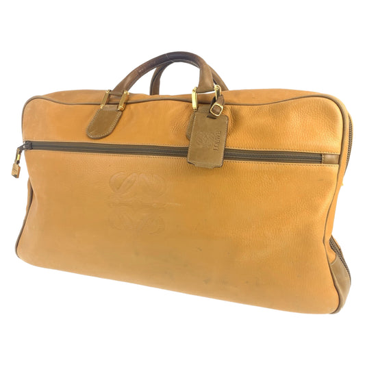 LOEWE ロエベ アナグラム ブラウン 茶 ゴールド金具 レザー ボストンバッグ 旅行バッグ  メンズ