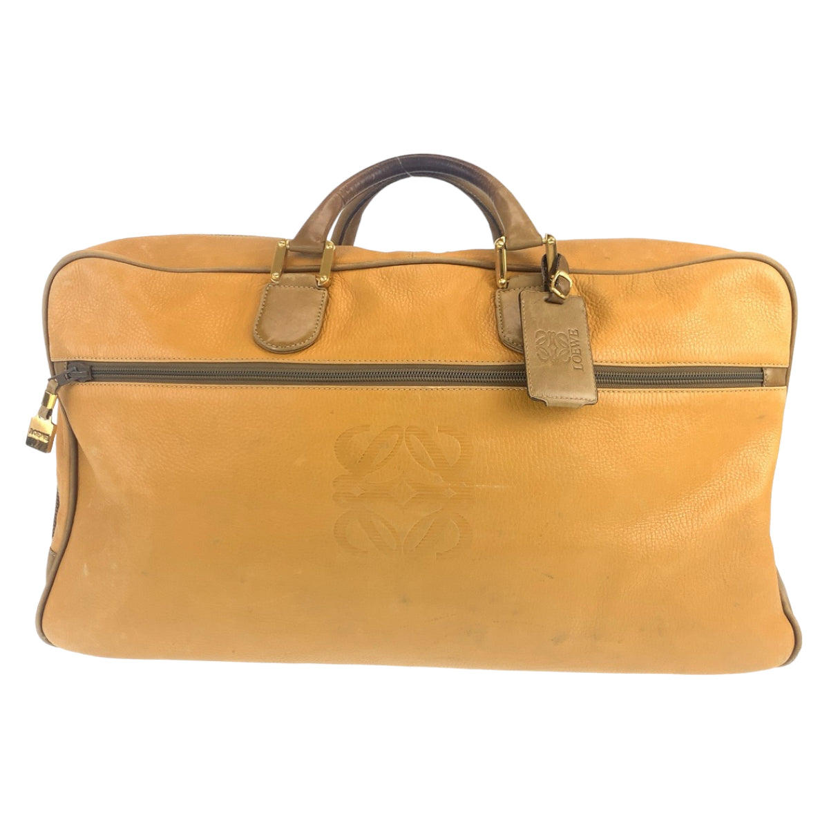 LOEWE ロエベ アナグラム ブラウン 茶 ゴールド金具 レザー ボストンバッグ 旅行バッグ  メンズ