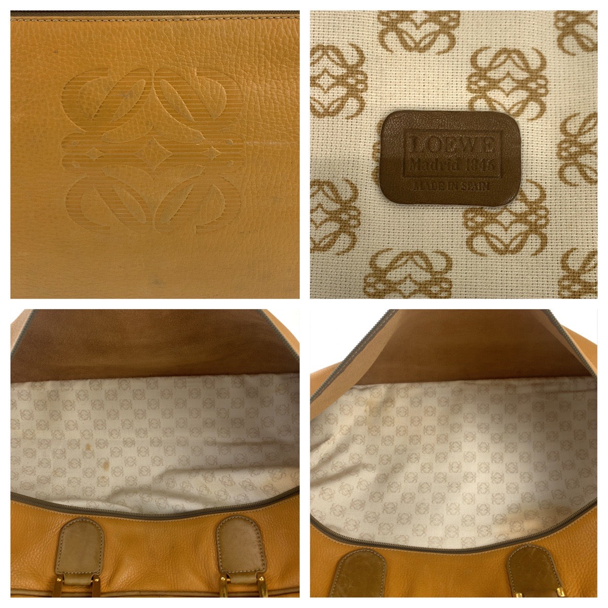 LOEWE ロエベ アナグラム ブラウン 茶 ゴールド金具 レザー ボストンバッグ 旅行バッグ  メンズ