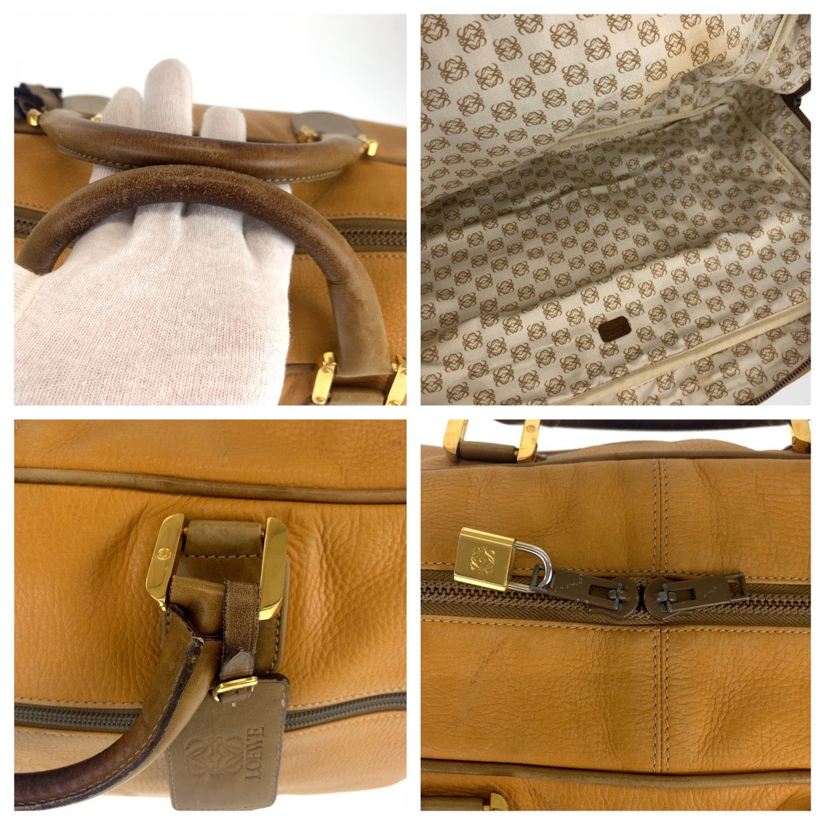 LOEWE ロエベ アナグラム ブラウン 茶 ゴールド金具 レザー ボストンバッグ 旅行バッグ  メンズ