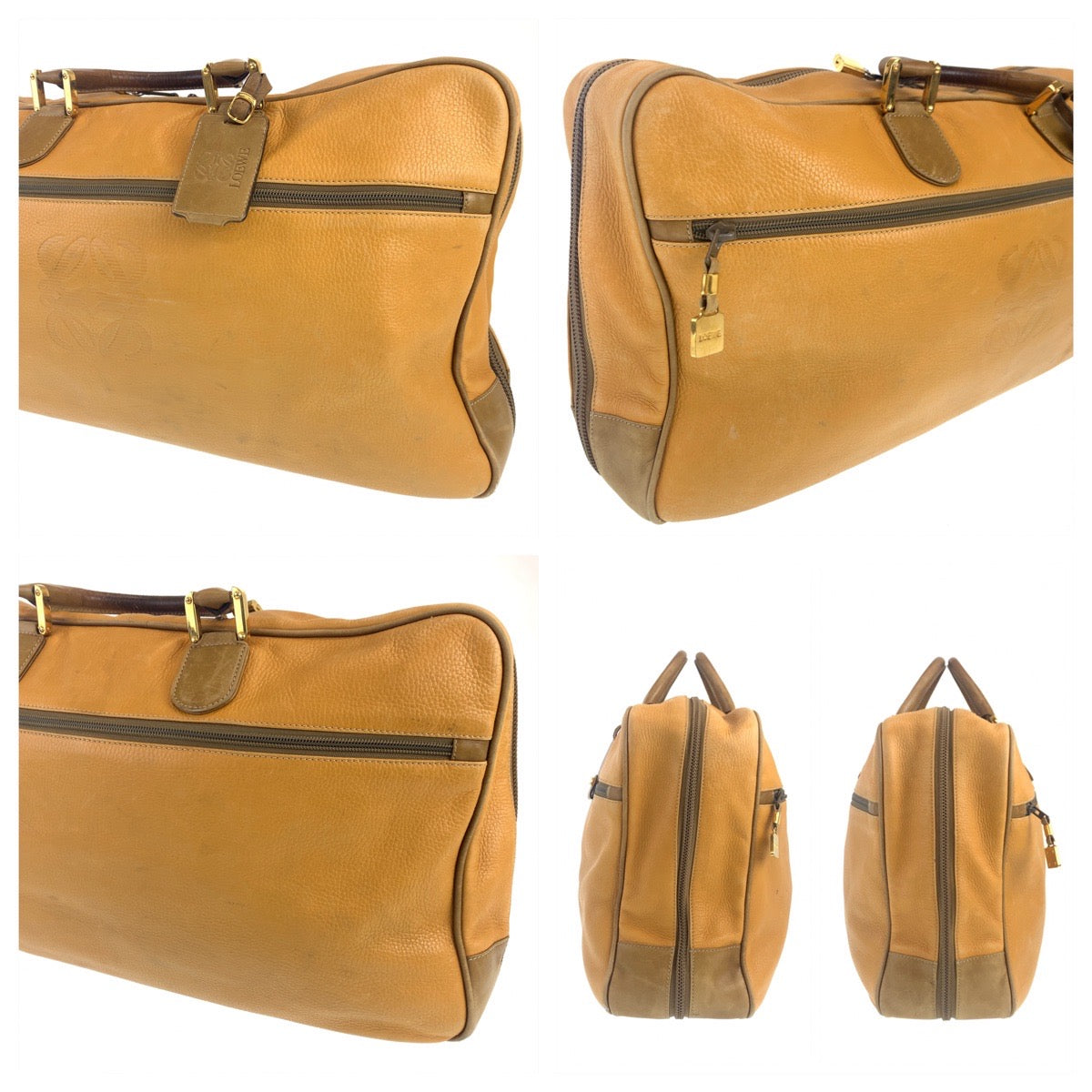 LOEWE ロエベ アナグラム ブラウン 茶 ゴールド金具 レザー ボストンバッグ 旅行バッグ  メンズ