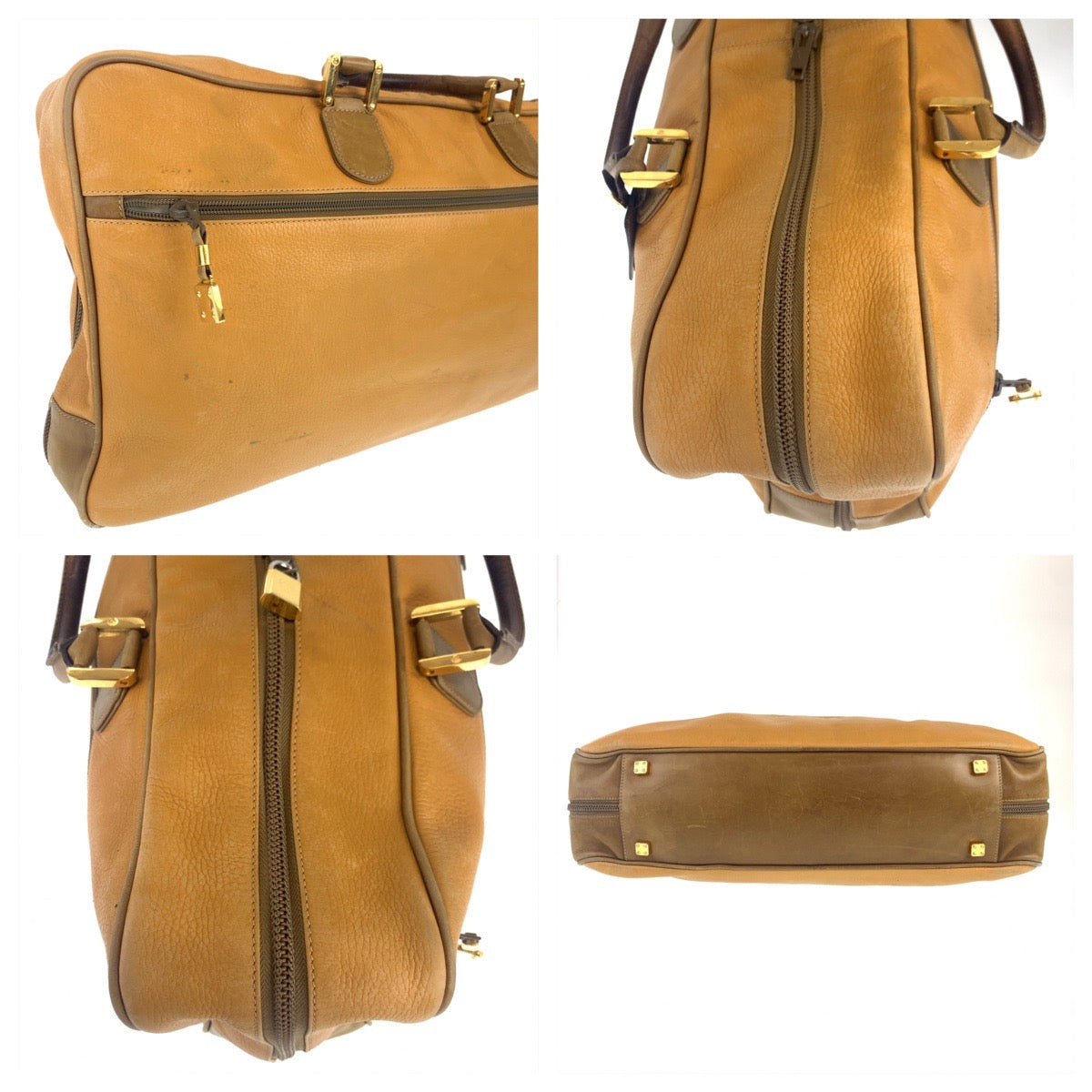 LOEWE ロエベ アナグラム ブラウン 茶 ゴールド金具 レザー ボストンバッグ 旅行バッグ  メンズ