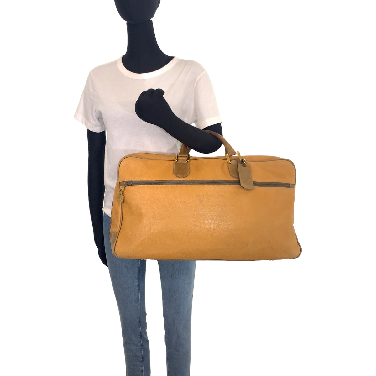 LOEWE ロエベ アナグラム ブラウン 茶 ゴールド金具 レザー ボストンバッグ 旅行バッグ  メンズ