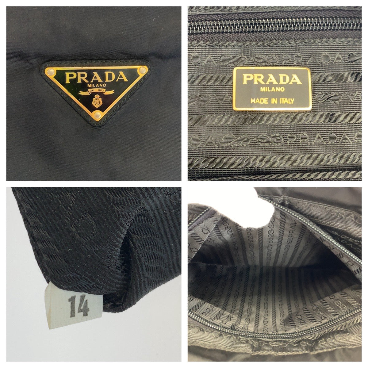 10604
PRADA プラダ テスート 三角ロゴプレート ブラック ゴールド金具 ナイロン トートバッグ ハンドバッグ  レディース