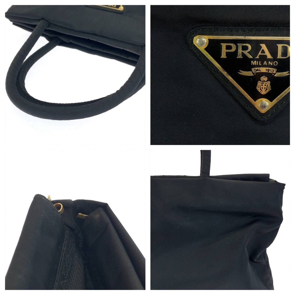 10604
PRADA プラダ テスート 三角ロゴプレート ブラック ゴールド金具 ナイロン トートバッグ ハンドバッグ  レディース