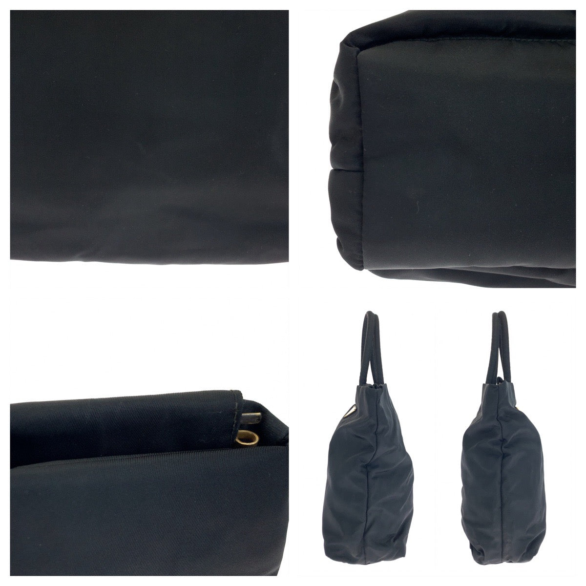10604
PRADA プラダ テスート 三角ロゴプレート ブラック ゴールド金具 ナイロン トートバッグ ハンドバッグ  レディース