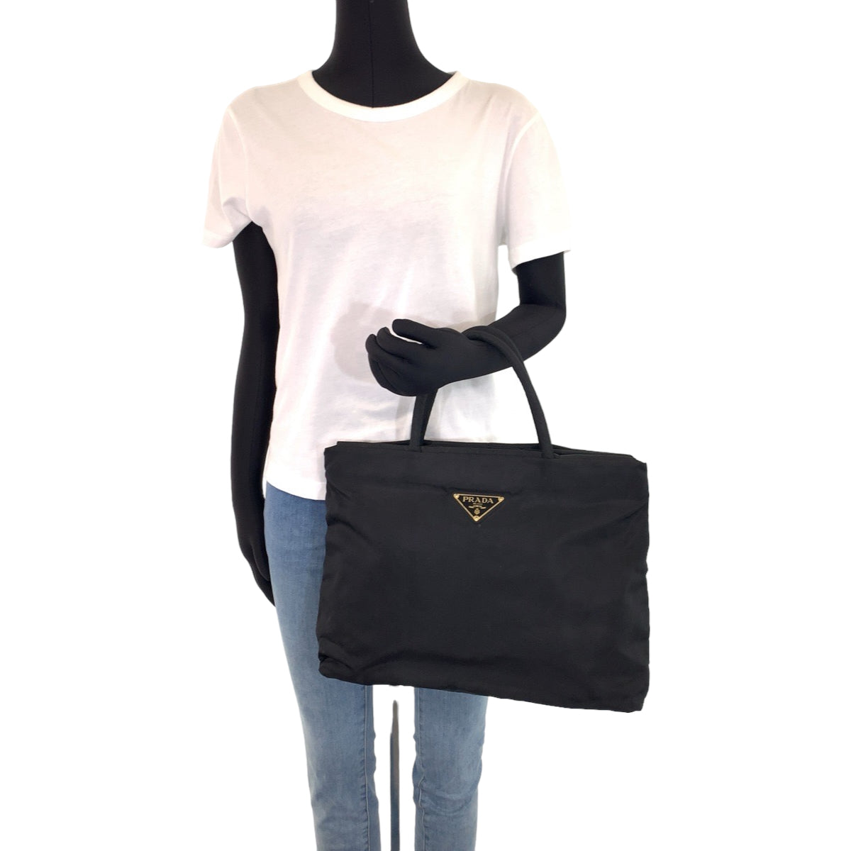 10604
PRADA プラダ テスート 三角ロゴプレート ブラック ゴールド金具 ナイロン トートバッグ ハンドバッグ  レディース
