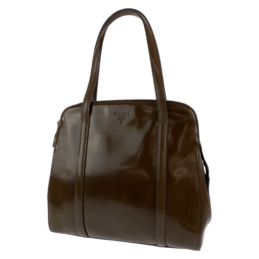 PRADA Prada logo embossed brown silver hardware leather shoulder bag for women