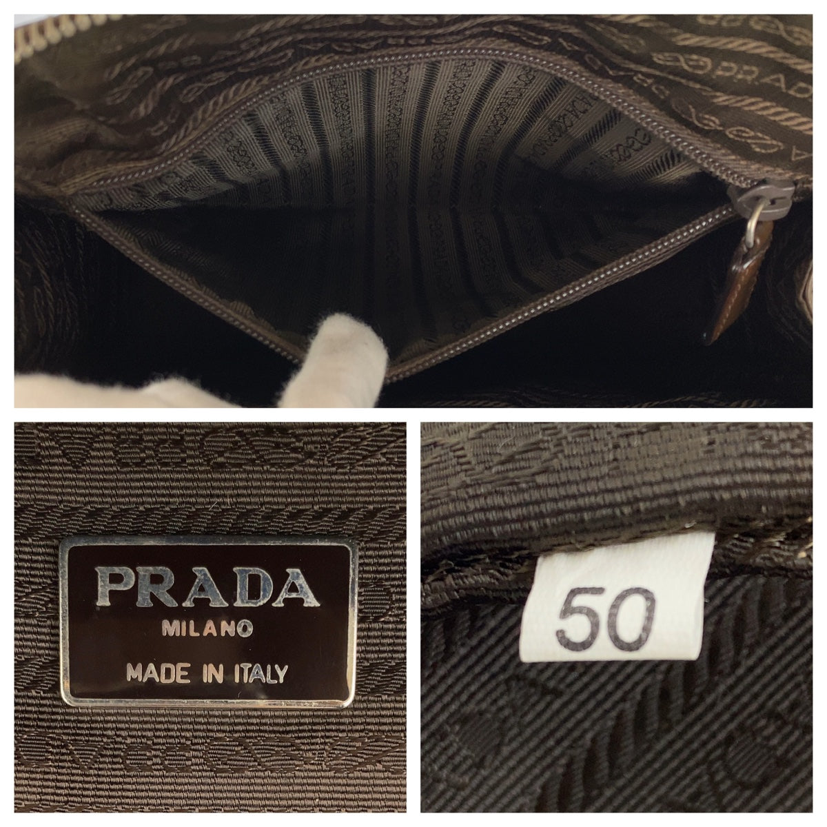 PRADA Prada logo embossed brown silver hardware leather shoulder bag for women