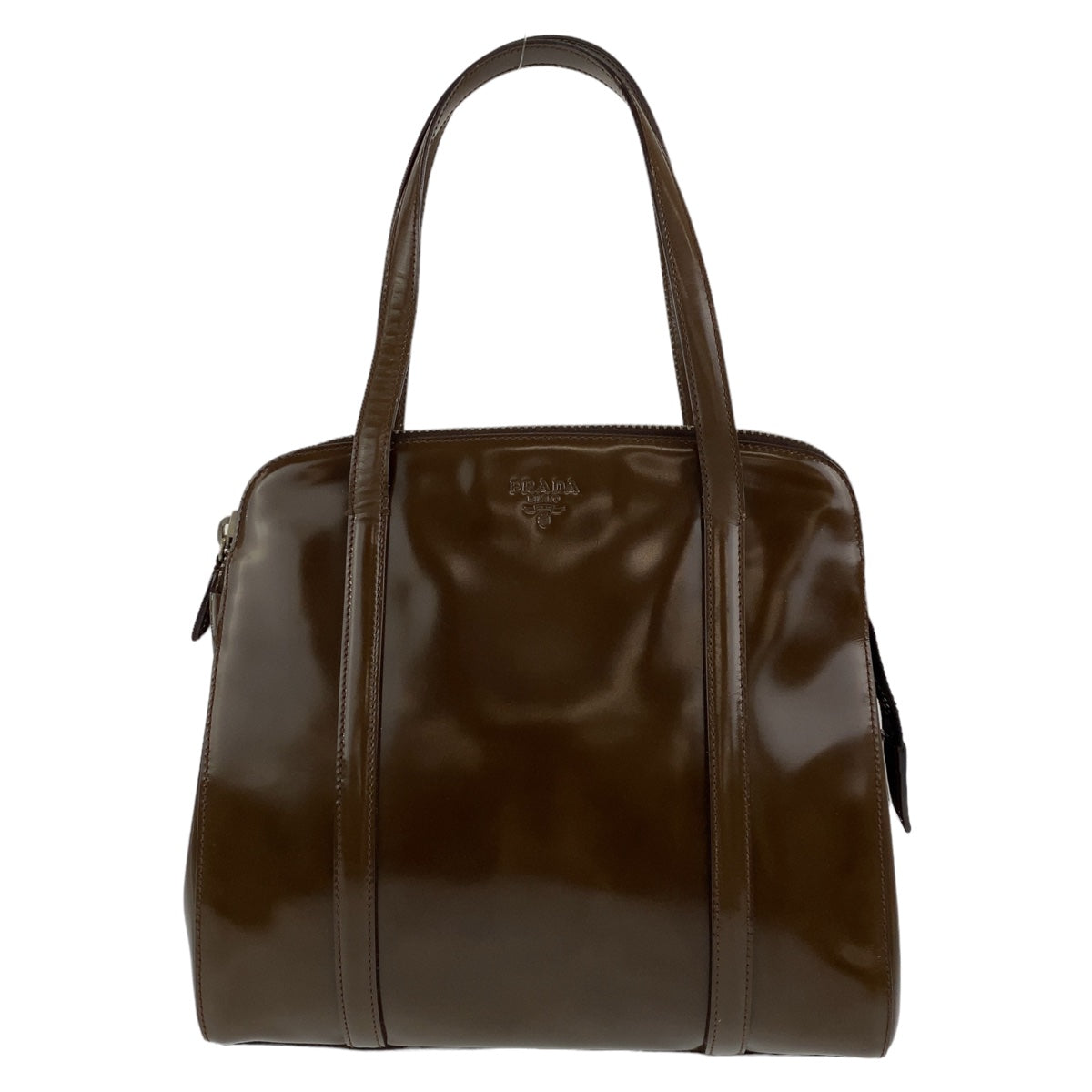 PRADA Prada logo embossed brown silver hardware leather shoulder bag for women