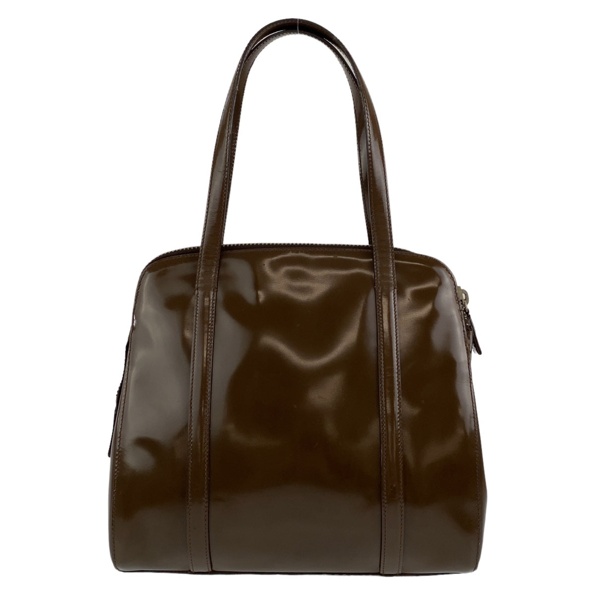 PRADA Prada logo embossed brown silver hardware leather shoulder bag for women