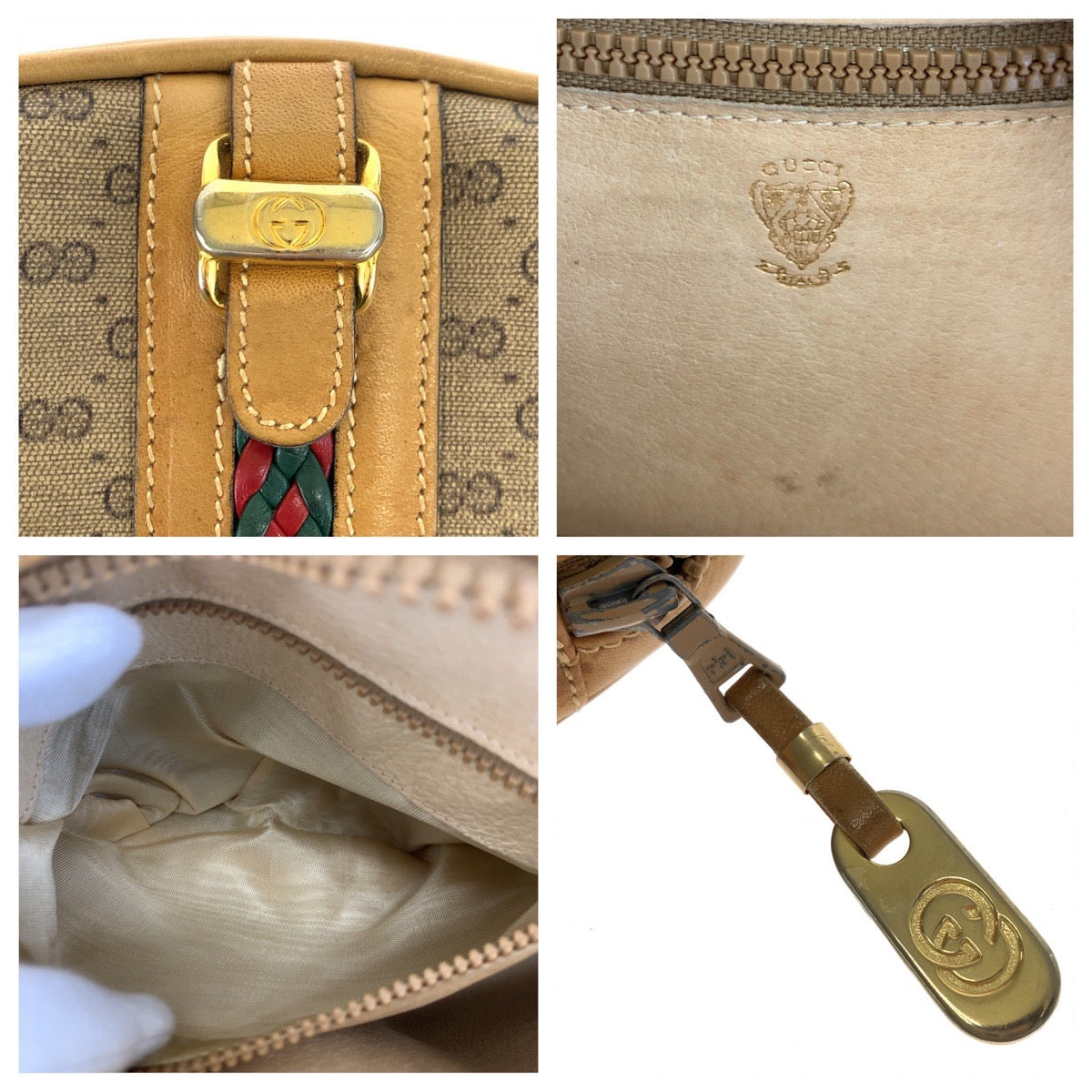 10608
GUCCI グッチ ヴィンテージ オールドグッチ シェリー マイクロGG ベージュ ブラウン ゴールド金具 GGキャンバス 斜め掛け ショルダーバッグ ポシェット  レディース