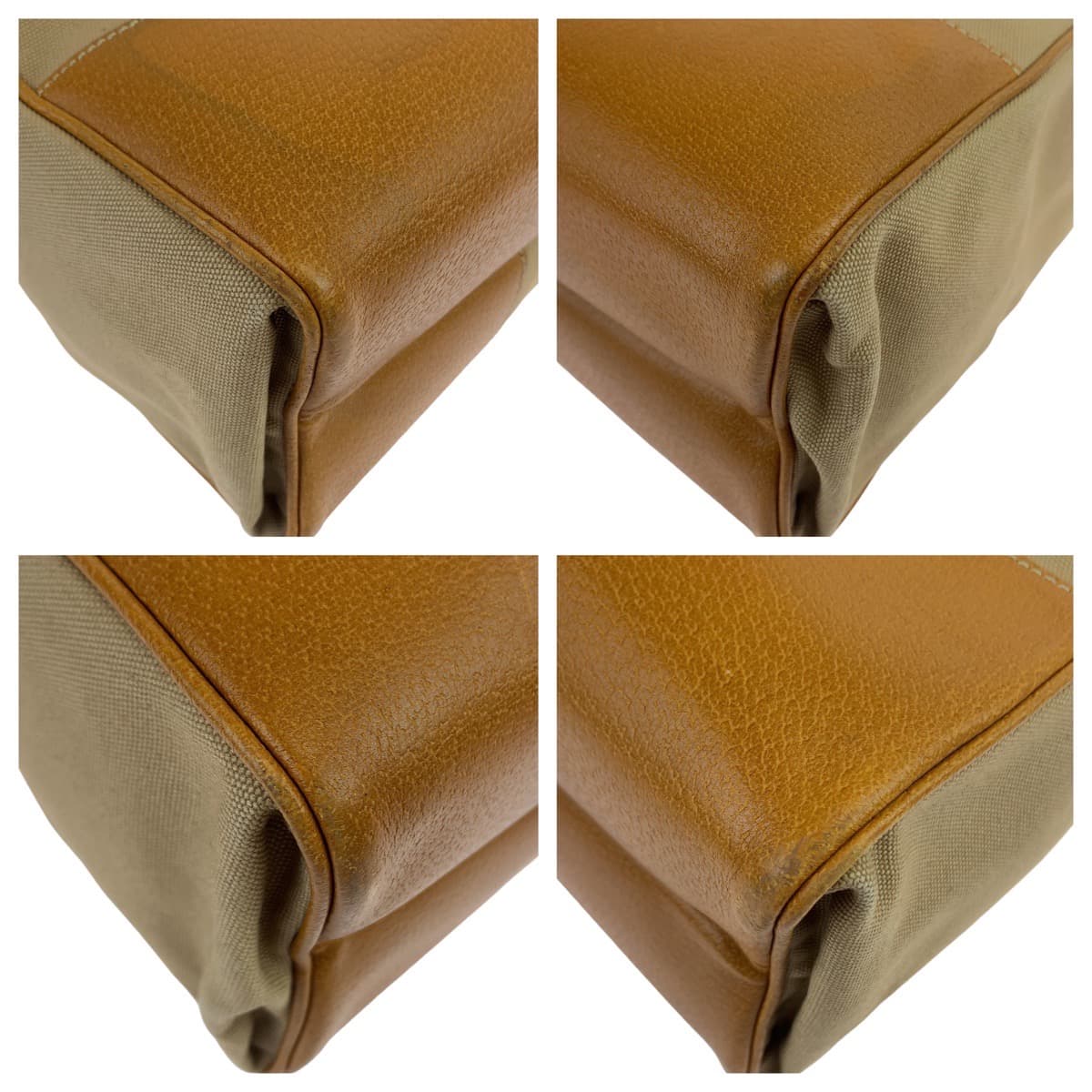 10611
PRADA プラダ 三角ロゴプレート 男女兼用 ベージュ キャメル シルバー金具 キャンバス / レザー トートバッグ ハンドバッグ  メンズ