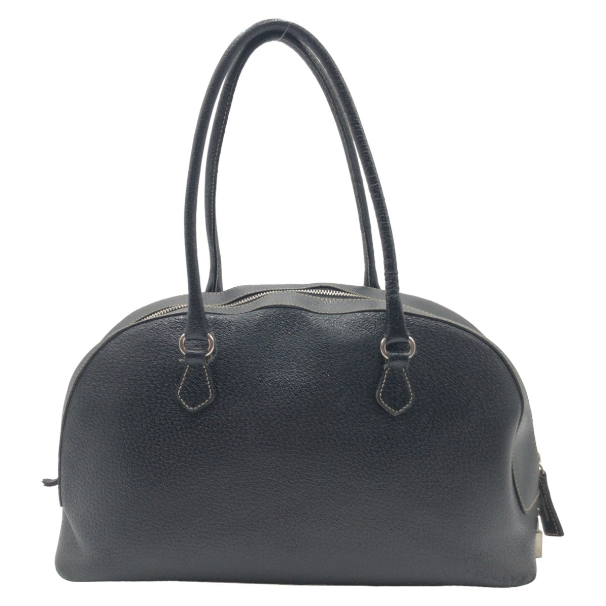 PRADA Prada Triangle Logo Black Silver Hardware Leather Handbag Boston Bag Women's