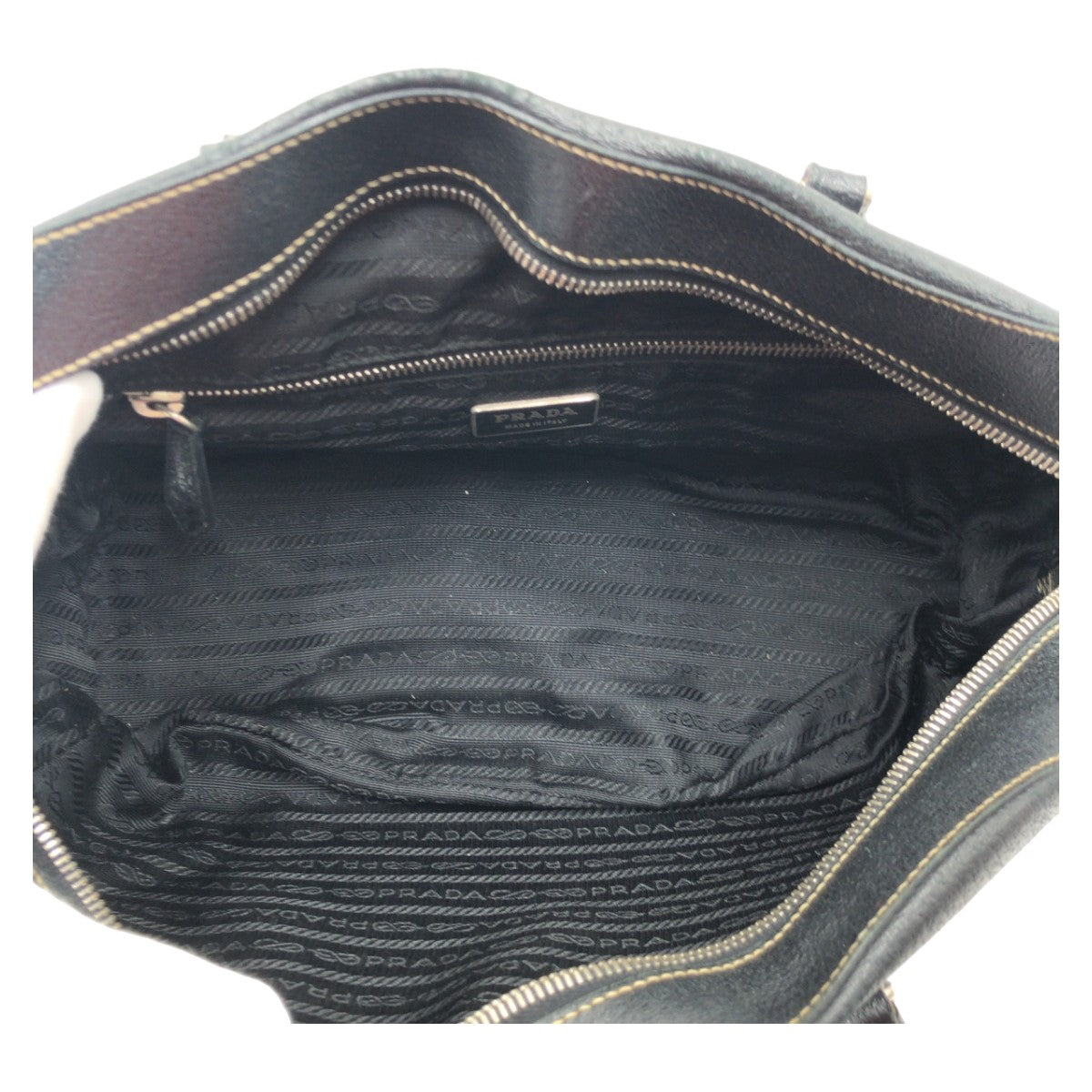 PRADA Prada Triangle Logo Black Silver Hardware Leather Handbag Boston Bag Women's