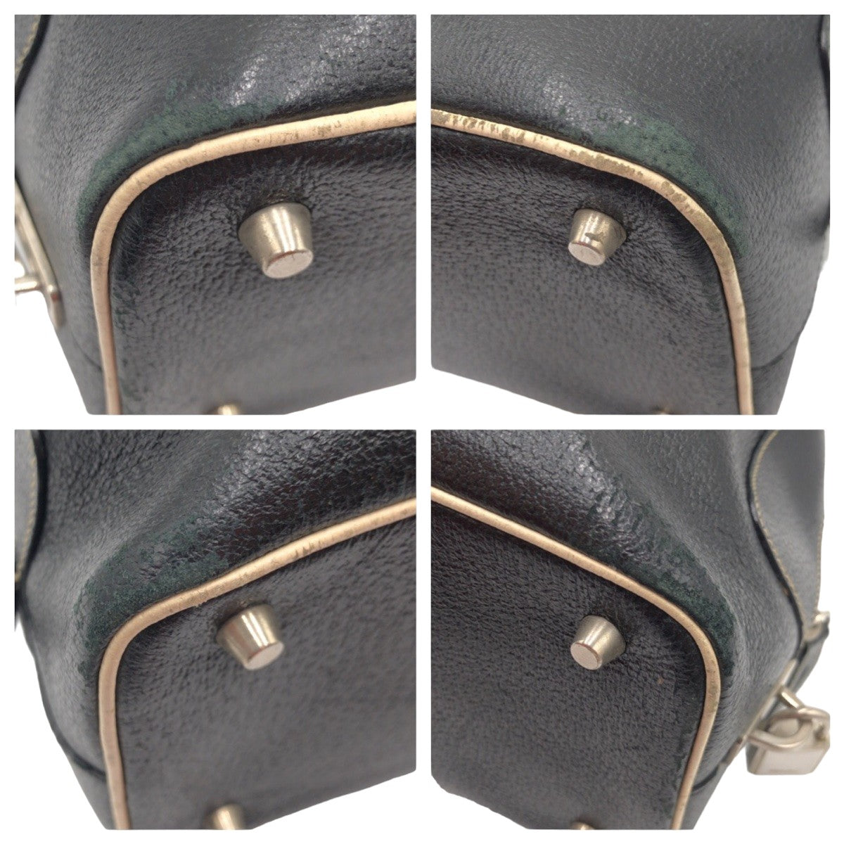 PRADA Prada Triangle Logo Black Silver Hardware Leather Handbag Boston Bag Women's