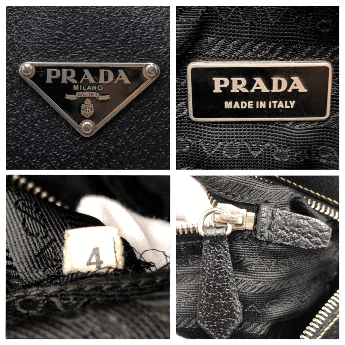 PRADA Prada Triangle Logo Black Silver Hardware Leather Handbag Boston Bag Women's