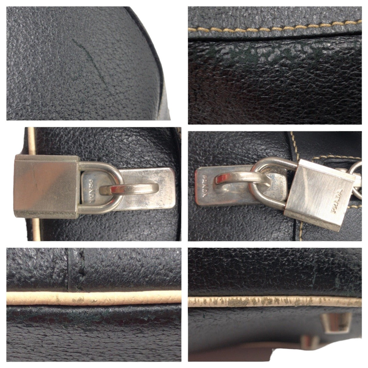 PRADA Prada Triangle Logo Black Silver Hardware Leather Handbag Boston Bag Women's