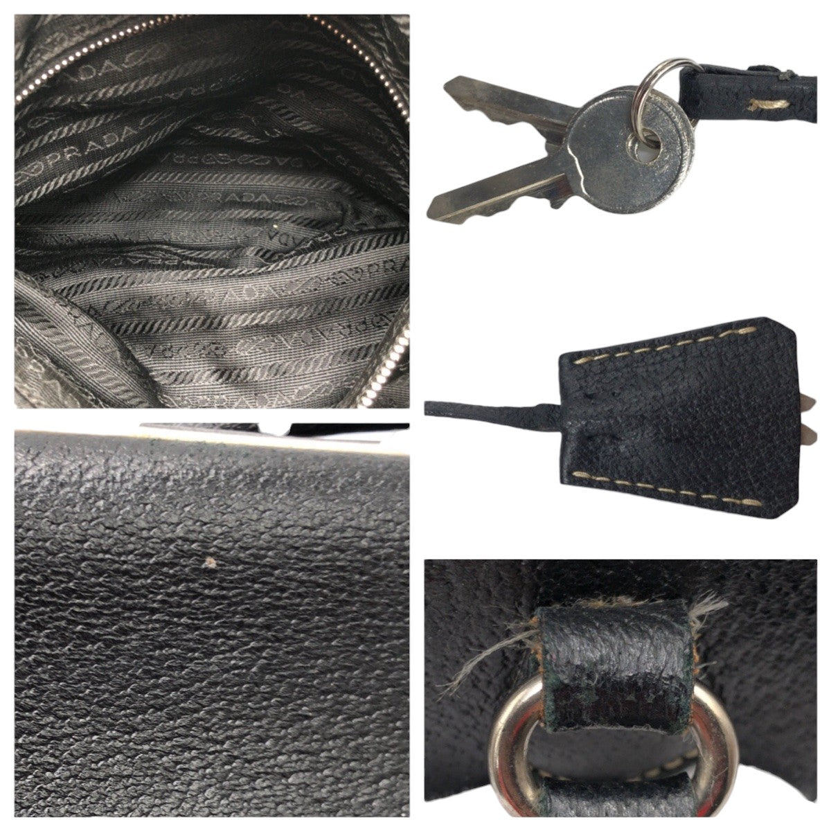 PRADA Prada Triangle Logo Black Silver Hardware Leather Handbag Boston Bag Women's