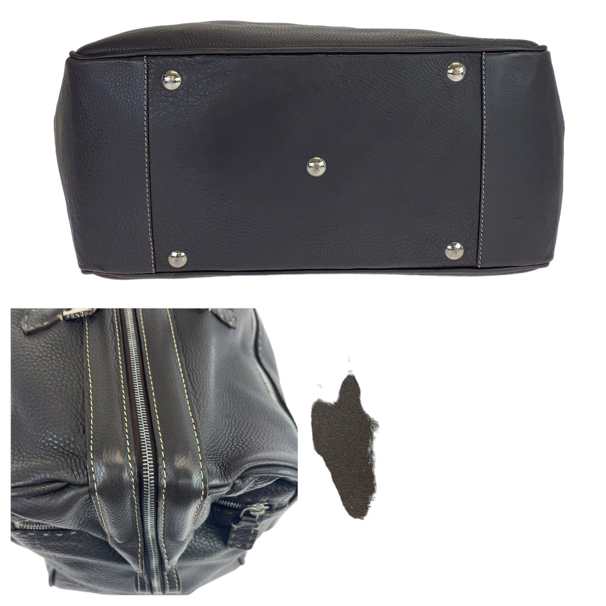 10613
FENDI フェンディ セレリア ブラウン 茶 シルバー金具 レザー ボストンバッグ 旅行バッグ  メンズ