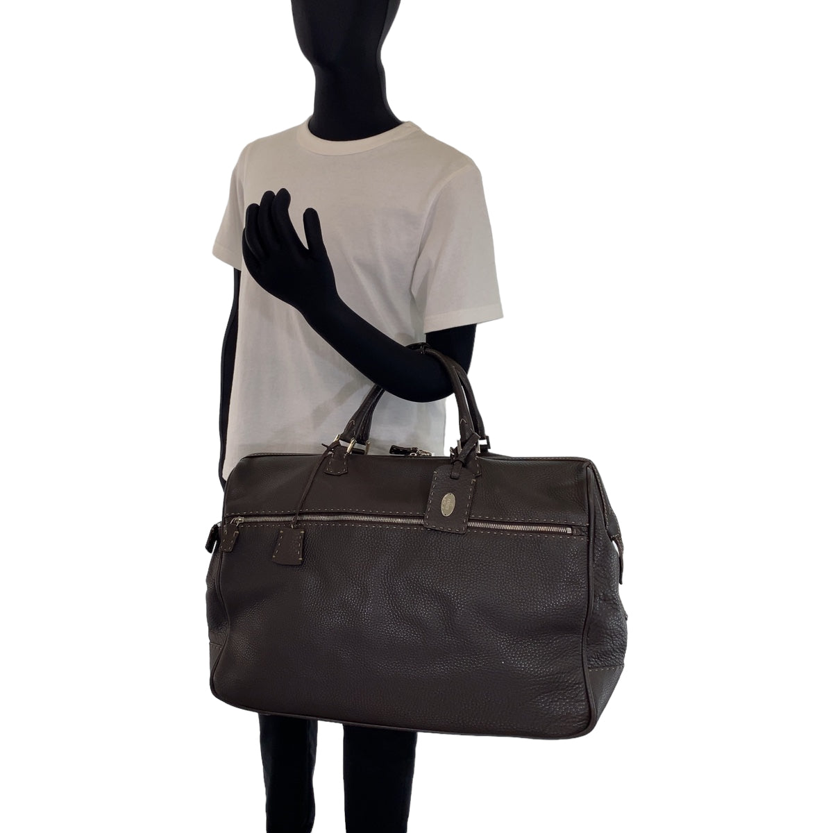 10613
FENDI フェンディ セレリア ブラウン 茶 シルバー金具 レザー ボストンバッグ 旅行バッグ  メンズ