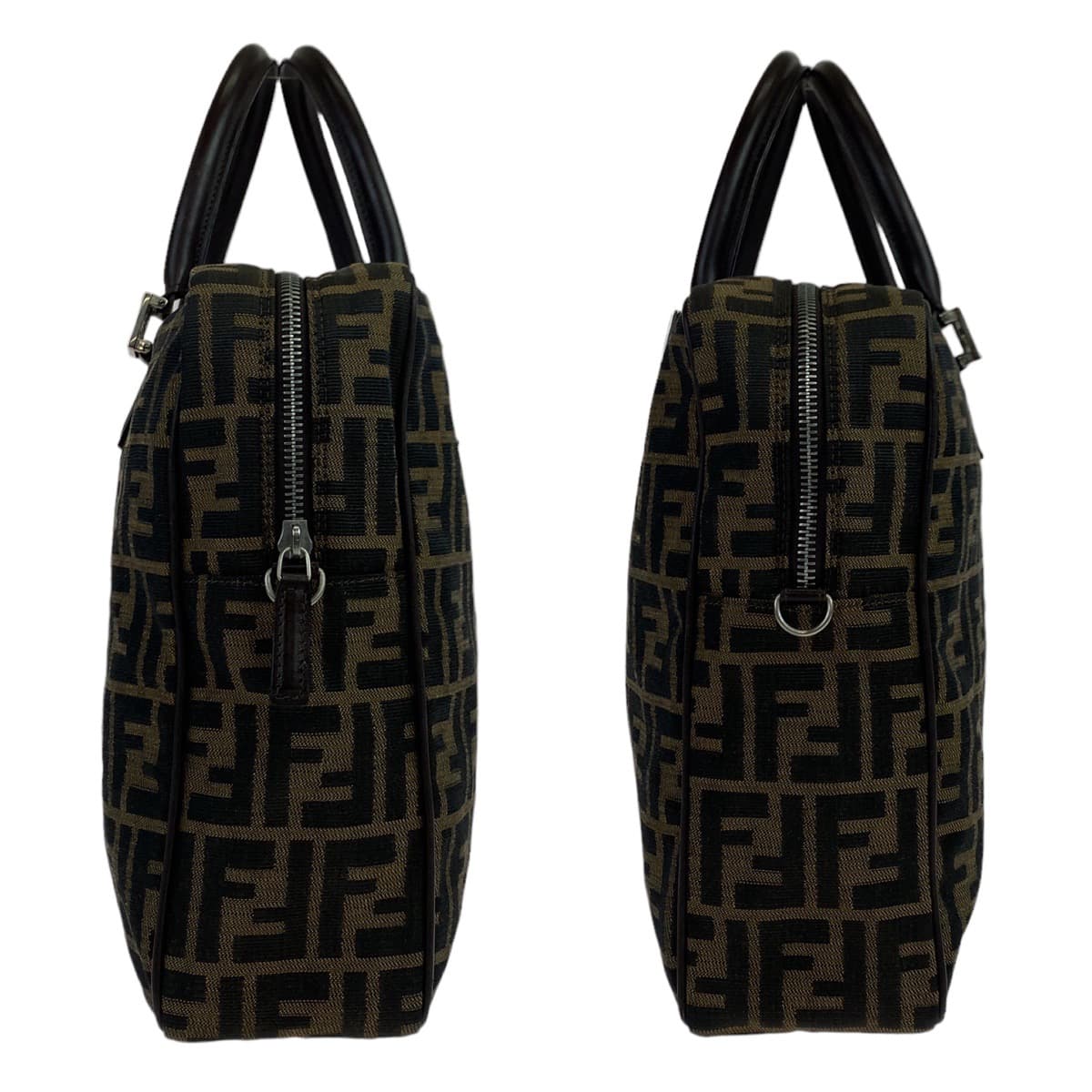 FENDI フェンディ ズッカ ブラウン 茶 シルバー金具 キャンバス / レザー ビジネスバッグ A4対応 男女兼用  メンズ