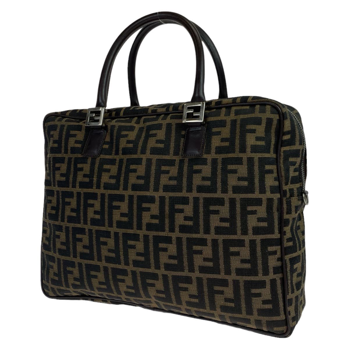 FENDI フェンディ ズッカ ブラウン 茶 シルバー金具 キャンバス / レザー ビジネスバッグ A4対応 男女兼用  メンズ