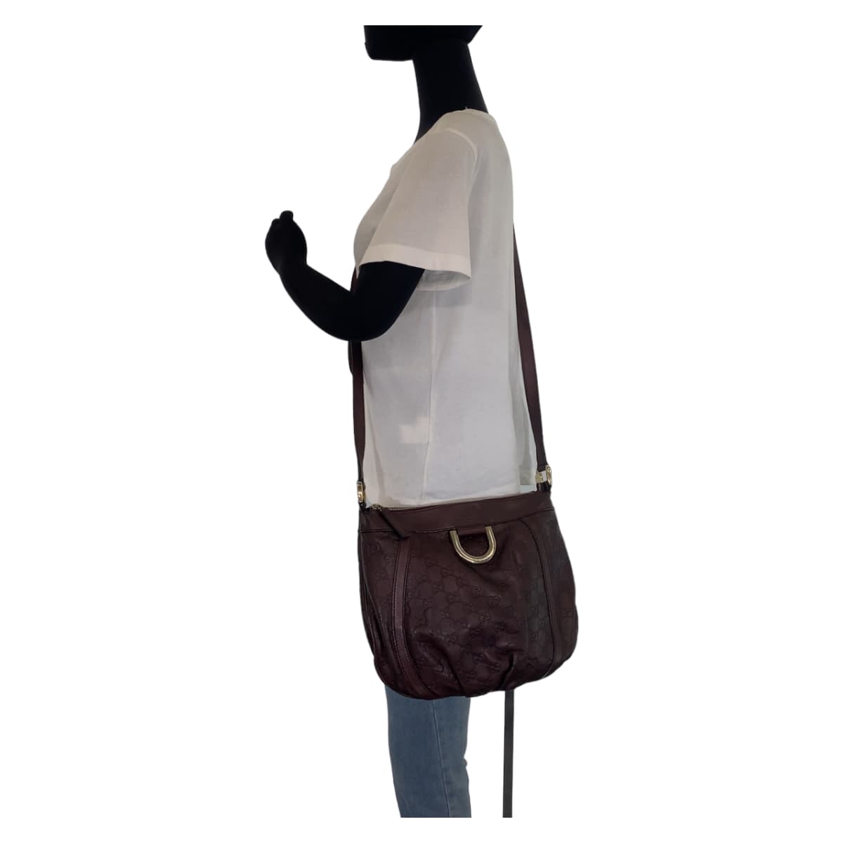 10616
GUCCI グッチ グッチシマ アビー 男女兼用 ブラウン シルバー金具 レザー 203257 斜め掛け ショルダーバッグ  レディース