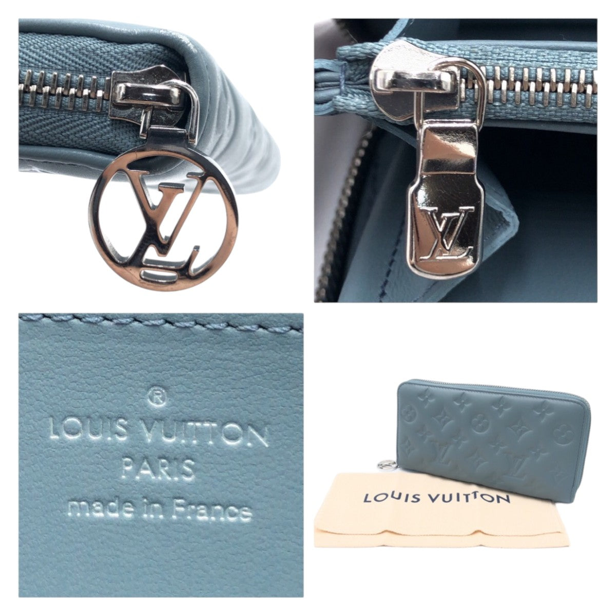 10617
LOUIS VUITTON ルイヴィトン クッサン モノグラム エンボス 日本限定色 ブルーグラシエール シルバー金具 レザー M81707 長財布 ジッピーウォレット ロングウォレット ラウンドファスナー  レディース