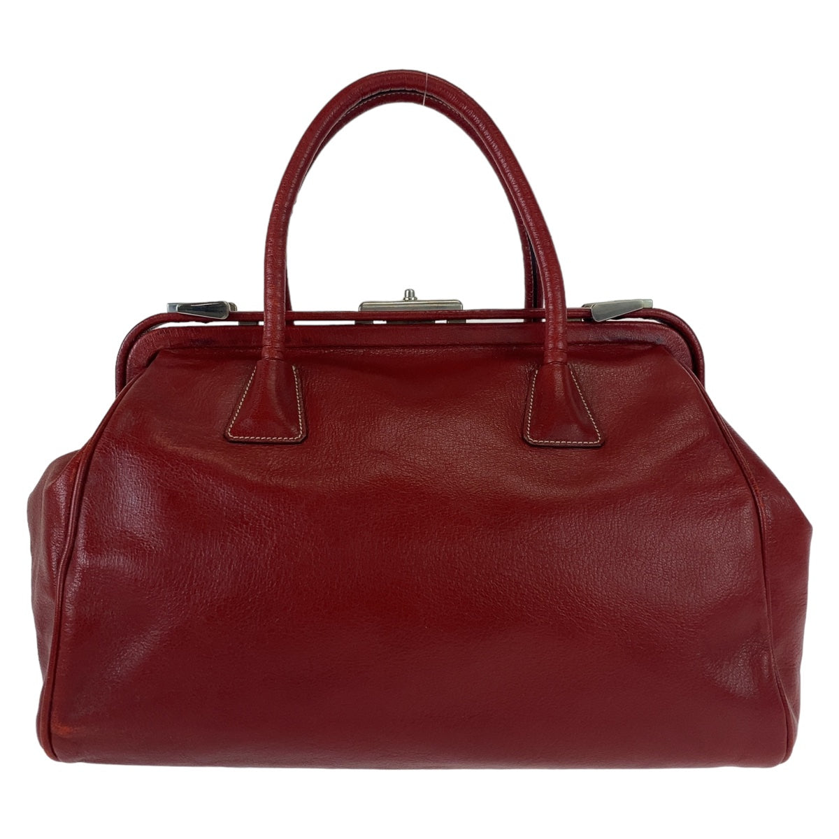 PRADA Prada Doctor's Bag Red Silver Hardware Leather Handbag Large Capacity Women's