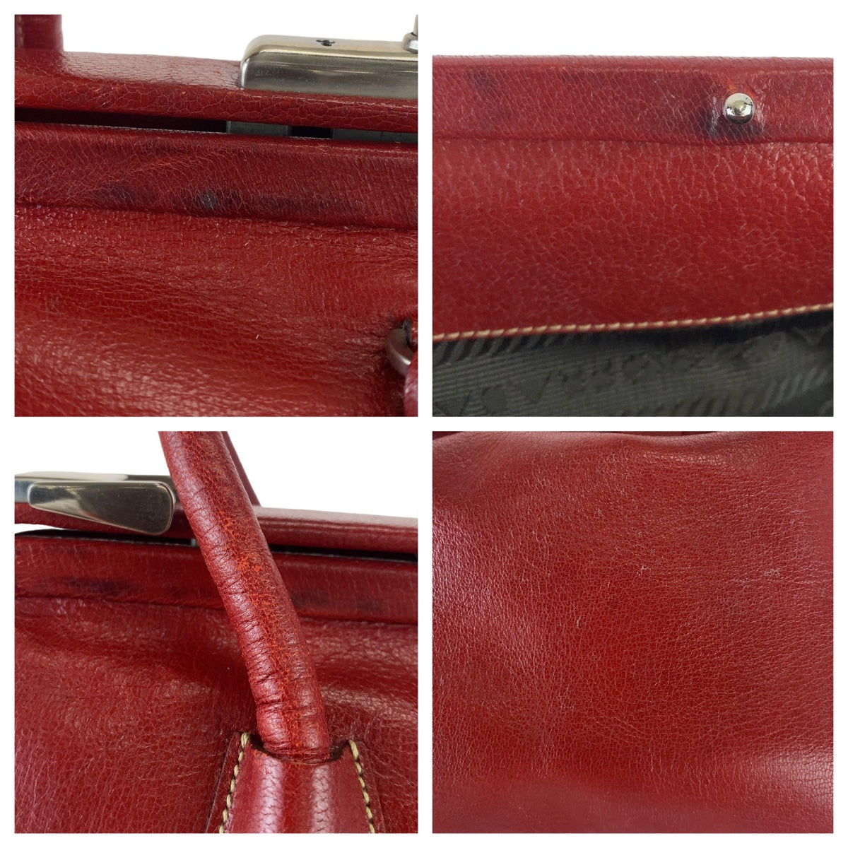 PRADA Prada Doctor's Bag Red Silver Hardware Leather Handbag Large Capacity Women's