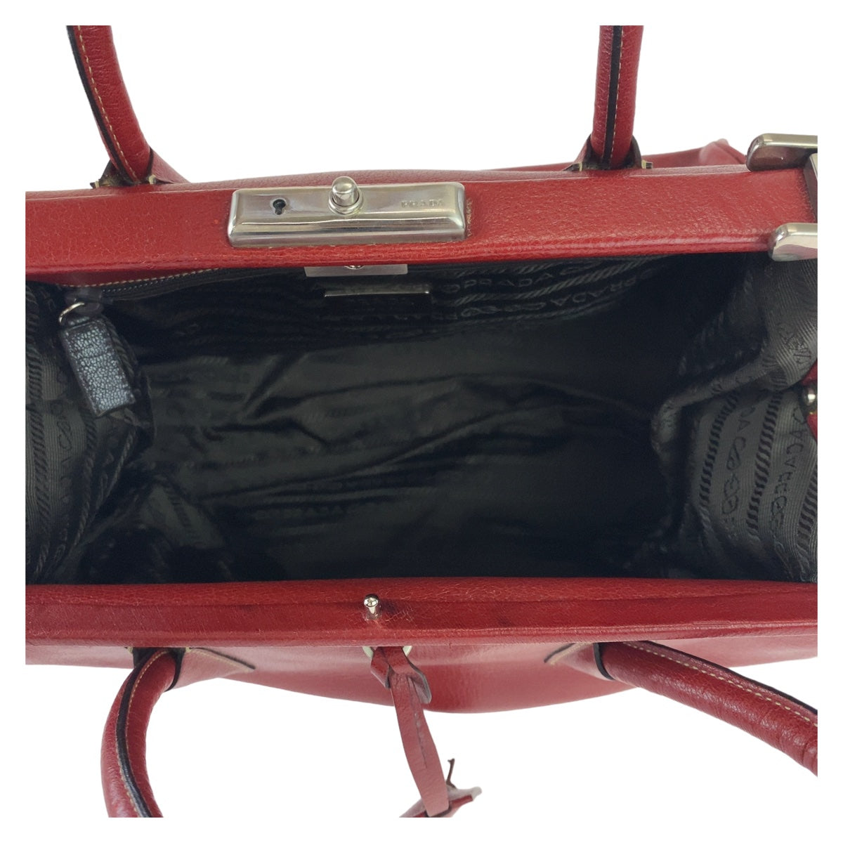 PRADA Prada Doctor's Bag Red Silver Hardware Leather Handbag Large Capacity Women's