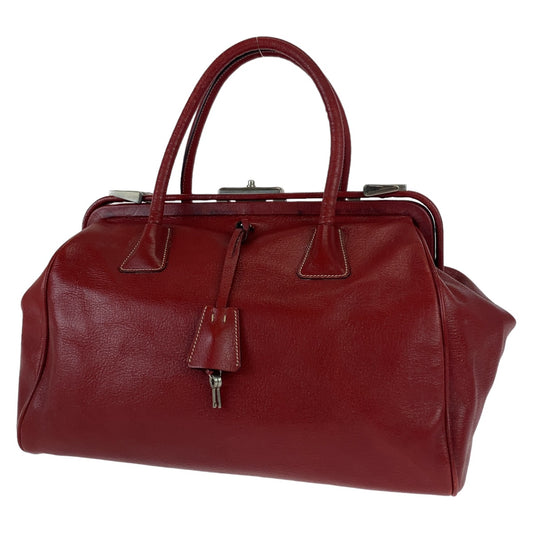 PRADA Prada Doctor's Bag Red Silver Hardware Leather Handbag Large Capacity Women's