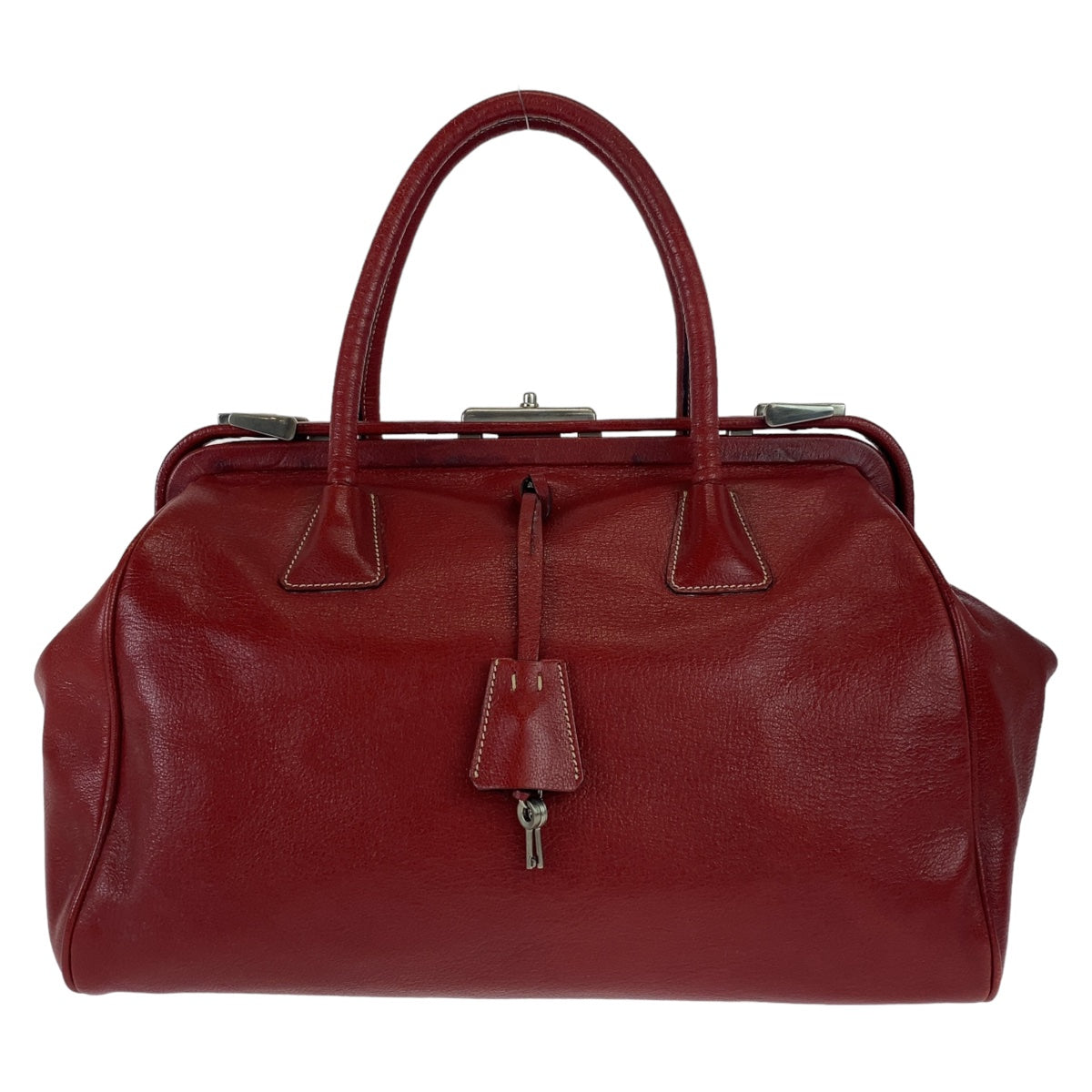 PRADA Prada Doctor's Bag Red Silver Hardware Leather Handbag Large Capacity Women's