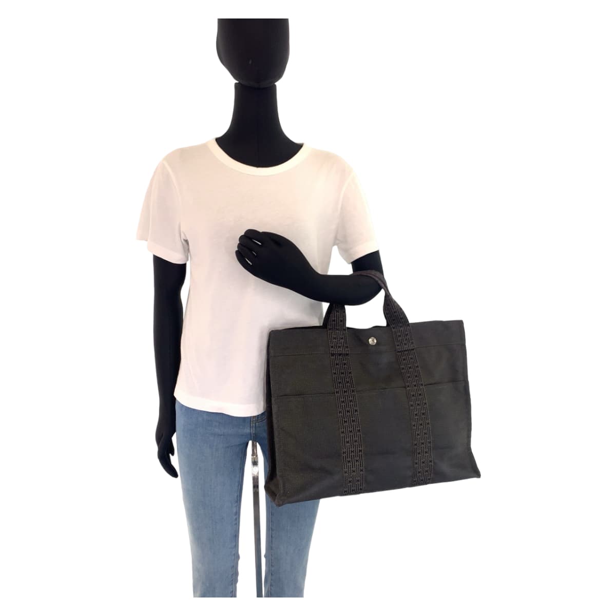 HERMES エルメス エールライン MM グレー シルバー金具 キャンバス トートバッグ 男女兼用  レディース