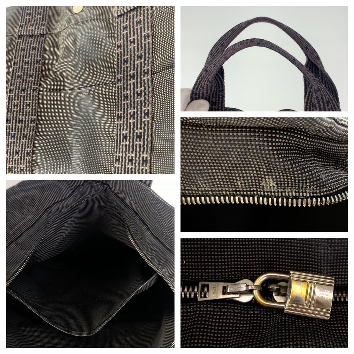 HERMES エルメス エールライン MM グレー シルバー金具 キャンバス トートバッグ 男女兼用  レディース