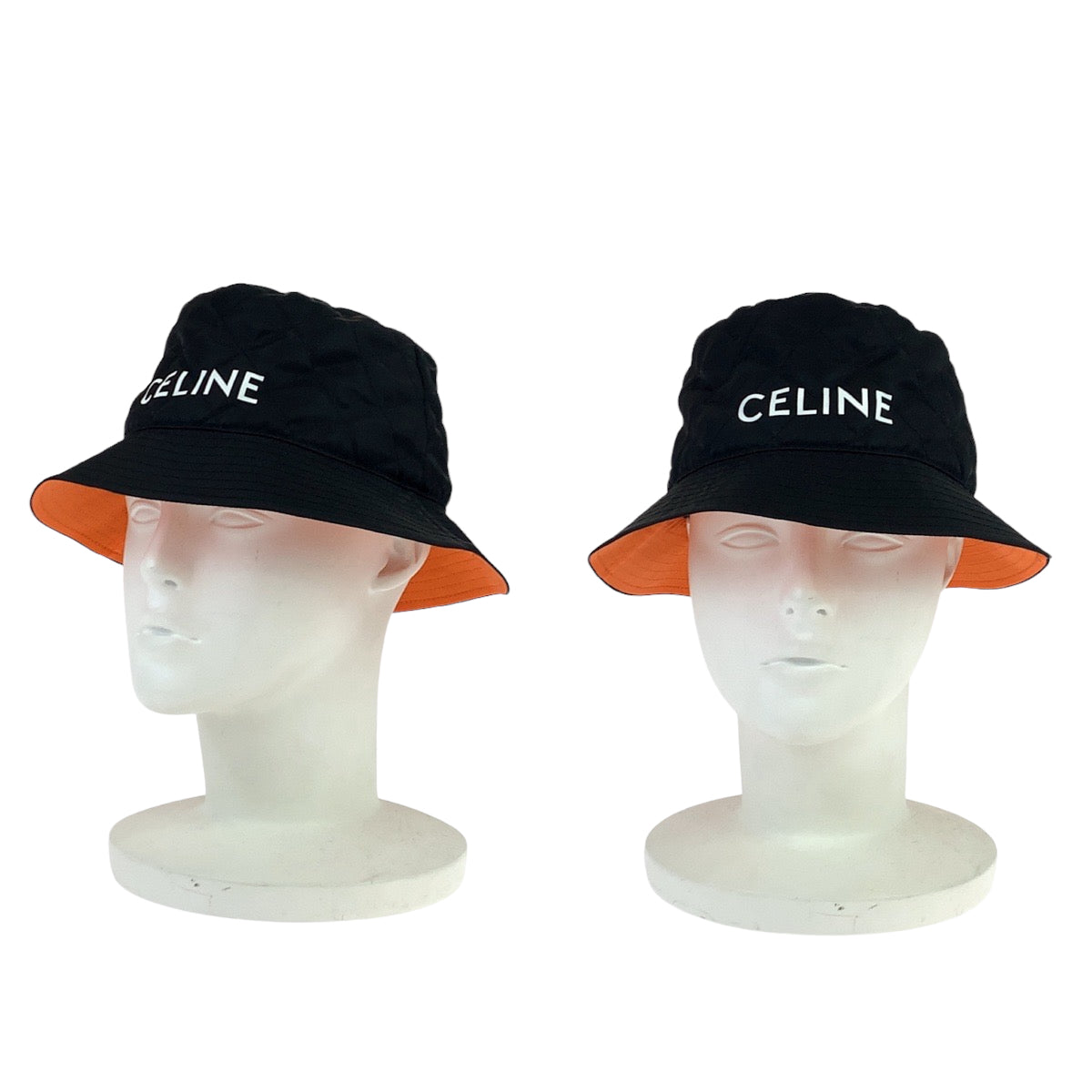 CELINE セリーヌ ロゴ キルティング バケットハット サイズS ブラック 黒 オレンジ ナイロン 2AUB0930C バケットハット ハット  レディース