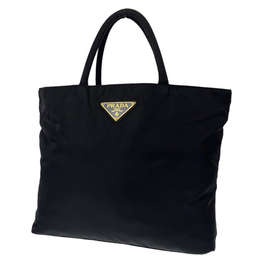 PRADA Prada Tessuto Triangle Logo Plate Black Gold Hardware Nylon Tote Bag Handbag Women's