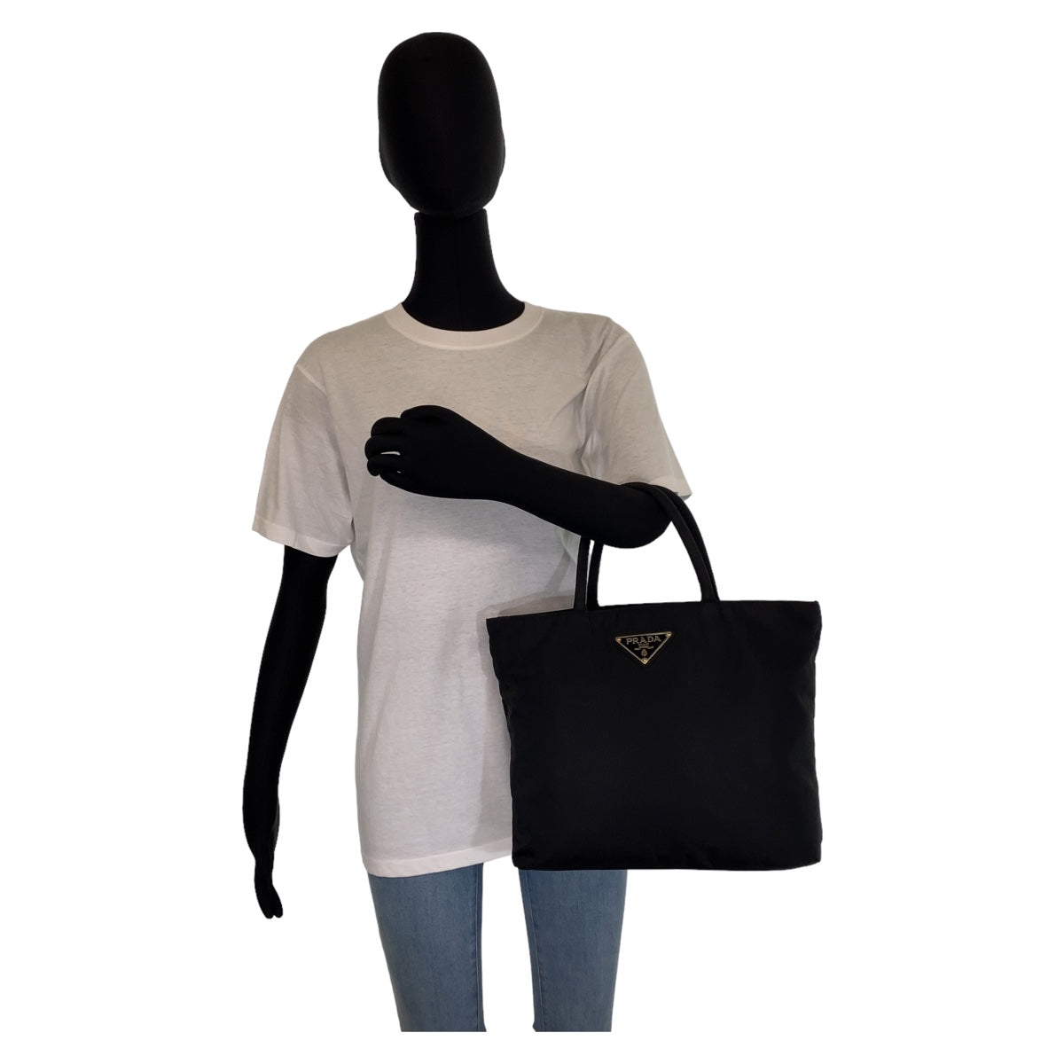 PRADA Prada Tessuto Triangle Logo Plate Black Gold Hardware Nylon Tote Bag Handbag Women's