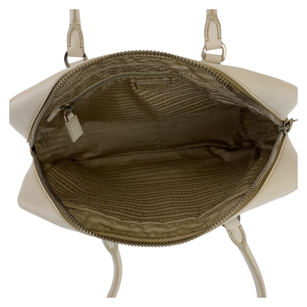 PRADA Saffiano Triangle Logo Plate White Silver Hardware Leather Shoulder Bag for Women