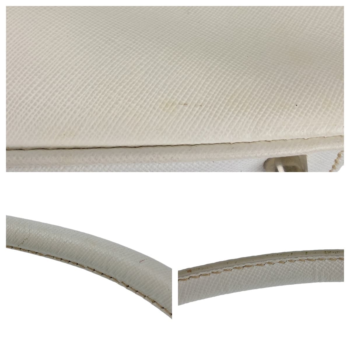 PRADA Saffiano Triangle Logo Plate White Silver Hardware Leather Shoulder Bag for Women