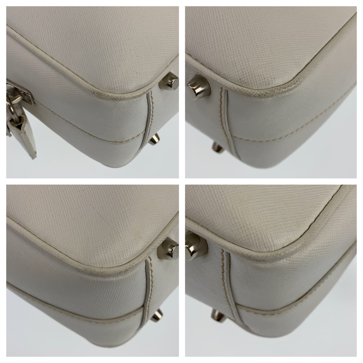 PRADA Saffiano Triangle Logo Plate White Silver Hardware Leather Shoulder Bag for Women